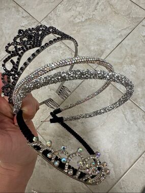 Sparkling Rhinestone Headband Set in Silver and Iridescent - Unbranded